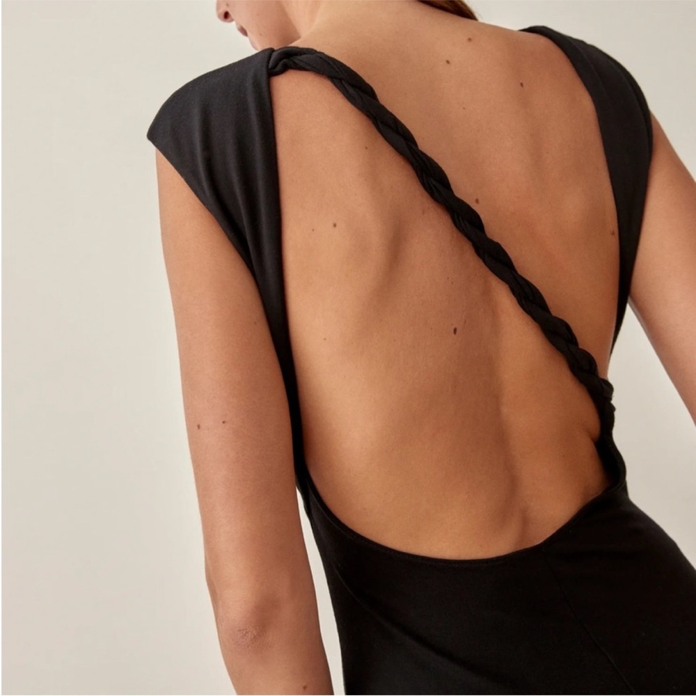 Reformation Nili Black Twisted Strap Backless Dress